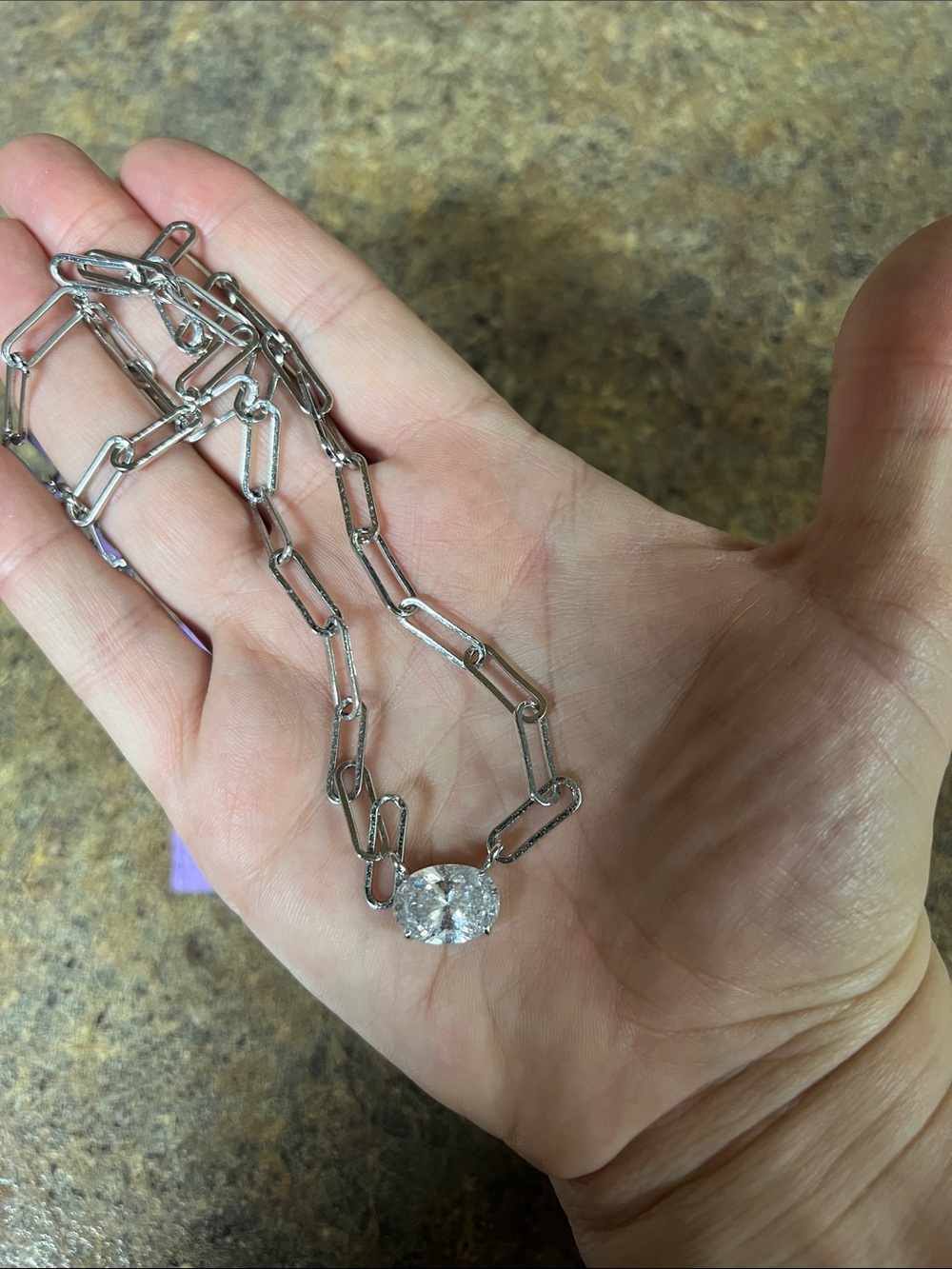 Melinda Maria Silver Paperclip Necklace with Clear Pendant - Picture 2 of 3